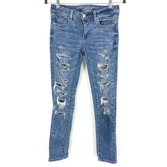 AEO Jegging Ankle Distressed Skinny Jeans Size 2 - Picture 1 of 11